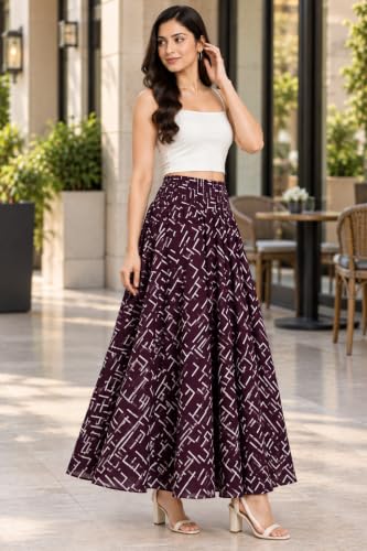 Image of Women's Printed Viscose Crepe Flared Palazzo Pants with Pockets | Elastic Waist | Full Length | Casual | Free Size