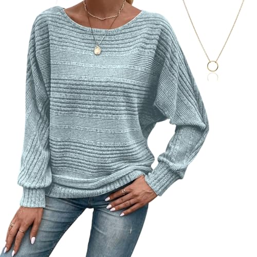 Inauguratei Tops,Women's Soft Solid Batwing Sleeve Pullover Long Sleeve Top,Crewneck Tunic Pullover Sweaters Casual