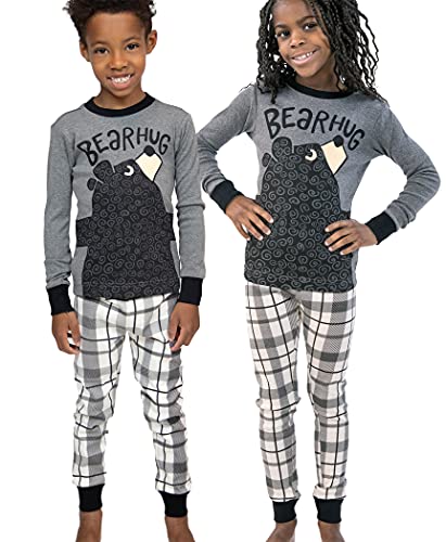 Lazy One Warm Long-Sleeve Pj Sets For Girls And Boys, Funny Animal Kids' Pajama Sets, Cozy, Comfy, Plaid (Bear Hug Grey, 6) #TOP1