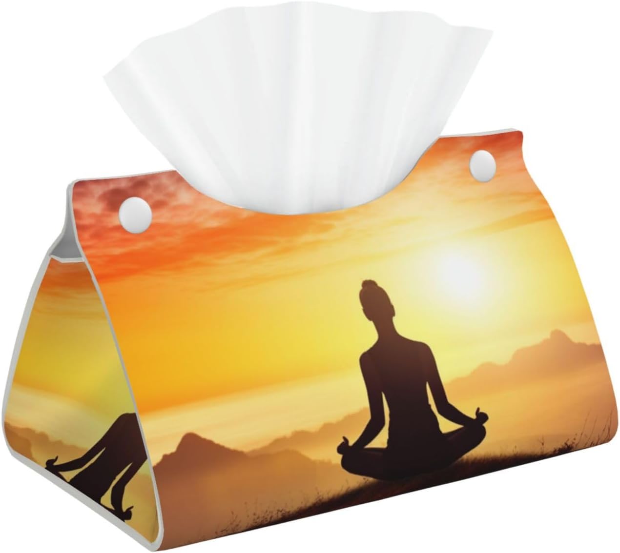 Yoga Meditation Tissue Box Cover Rectangle, Modern PU Leather Tissue Holder for Bathroom, Decorative Stylish Wipes Dispenser Paper Cover Case Napkin Holder for Home Decor