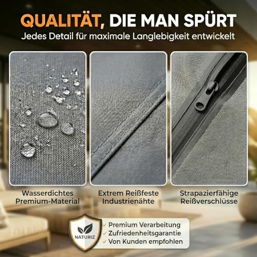 Naturiz® Premium Strandkorb Schutzhülle Winterfest - wetterfest - wasserdicht/Strandkorb Abdeckung reißfest & UV-beständig mit Belüftungsfenstern, 600D Oxford (Schwarz, 155)
