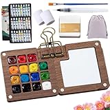 Tobio Watercolor Kit, 2026 New Tobio Mini Watercolor Set with A Picture Book & Wrist Towels, Mini Watercolors Paint Set for Beginners with 12/24 Color Paints (Walnut-15 Grids)