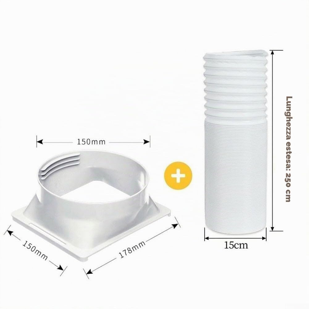 Tubo di scarico portatile AC con connettore quadrato, diametro 15 cm, ABS e polipropilene, lunghezza regolabile per camera da letto, soggiorno, ufficio