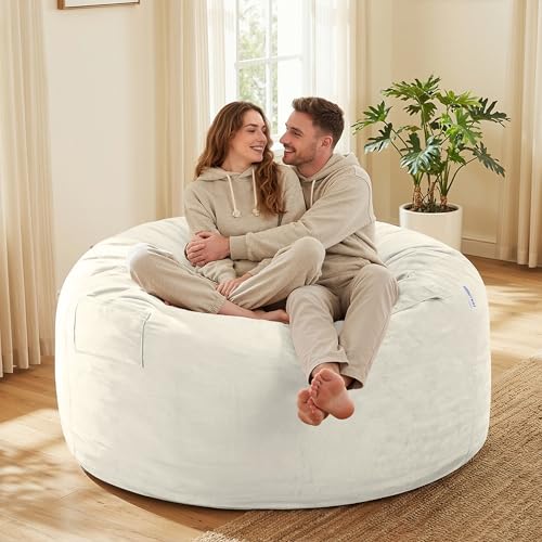 Image of HABUTWAY Bean Bag Chair: Giant 5' Memory Foam Furniture Bean Bag Chairs for Adults with Microfiber Cover 5Ft (Beige)