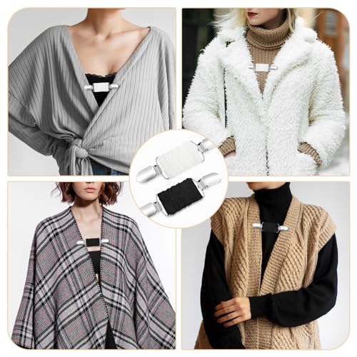 Image of Mabor 2Pcs Dress Clips Back Cinch, Elastic Shirt Clips for Women Clothing Dress Cincher Clip for Fitting Retro Cardigan Collar Clips Shawl Clip for Girls Dress Tightener Clip, Black, white