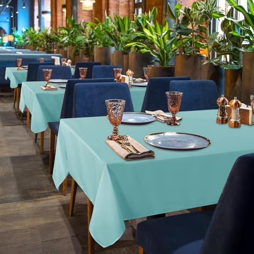 Image of sancua 6 Pack Turquoise Tablecloth 60 x 102 Inch, Rectangle Table Cloth for 6 Feet Tables - Stain and Wrinkle Resistant Washable Polyester Table Cover for Dining Tables, Buffet Parties and Camping