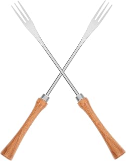 Cabilock 2pcs Stainless Steel Fondue Forks with Wood Handles Three-prong Skewers for Cheese Chocolate Fondue Candy Dipping Tools for Fruits Marshmallows Bbq Grill