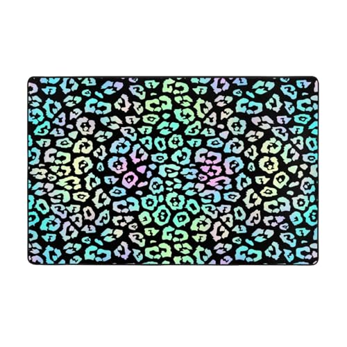 Tapis de salon léopard fluo 152x99 cm antidérapant et lavable - 8