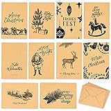 Weidebach® 10er EDLES SCHWARZ/WEIß WEIHNACHTSKARTEN SET + 1 EXTRA SANTA CLAUS KARTE, INKLUSIVE 11 BRAUNER UMSCHLÄGE AUS KRAFTPAPIER, WEIHNACHTSKARTEN KLAPPKARTEN MIT EINZIGARTIGEN MOTIVEN!