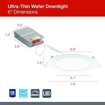 Juno 6 LED Recessed Lights, 5-in-1 CCT, Ultra-Thin Flat Trim, White, 1-Pk | Matte White Round Wafer Downlight, 5-in-1 Switchable White Color Temperature, 120 Volts, 1-Pack (WF6 SWW5 90CRI MW M6)