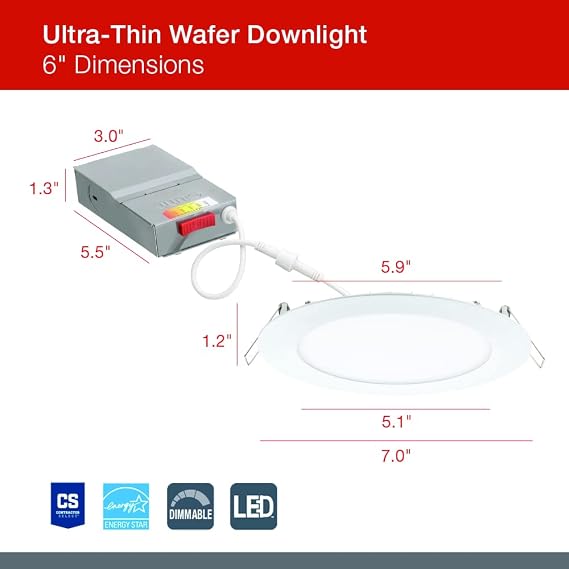 Juno 6 LED Recessed Lights, 5-in-1 CCT, Ultra-Thin Flat Trim, White, 1-Pk | Matte White Round Wafer Downlight, 5-in-1 Switchable White Color Temperature, 120 Volts, 1-Pack (WF6 SWW5 90CRI MW M6)