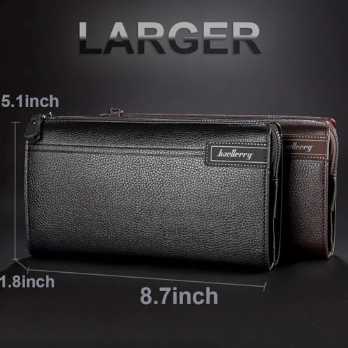Image of Mens Wallet Long Purse Leather Clutch Large Business Handbag Phone Card Holder Case Gift for Men Father Son Husband Boyfriend, Y-brown, Large, Classic