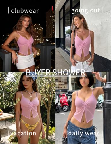 Avidlove Women's Mesh V-Neck Twist Cami Tops Y2K Sexy Crop Tank Top Summer Going Out Tops Pink — view 4