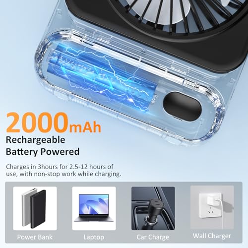 Ajgvq Tischventilator, USB Ventilator Akku von 12h Akkulaufzeit, Mini Ventilator Leise mit 3 Stufen, 135° Verstellbar, Ultraleise & Vibrationsfrei, Lüfter für Büro, Zuhause, Reise 3