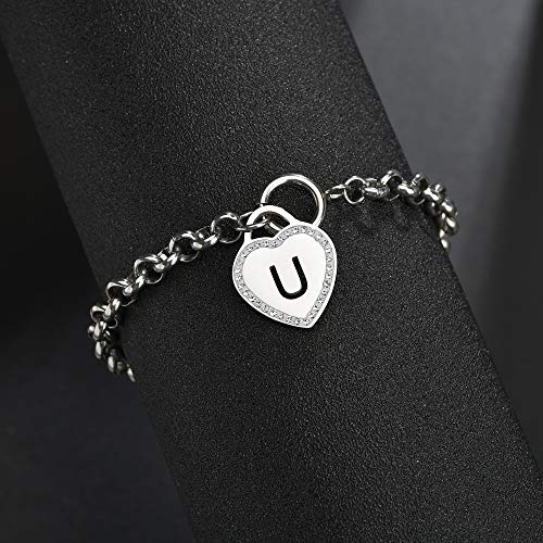 Image of CaleesLLC Letter A to Z Initial Charm Bracelet Adjustable Stainless Steel Anklet Personalized Wrist Link for Women