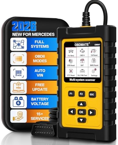 OBDMATE OBD2 Scanner for Mercedes Benz, OM807 Full System Diagnostic Tool with Resets (Oil/ETC/EPB/ABS/SAS/BAT Register...), Full OBDII Functions Read&Erase Fault Codes, Free Software Update