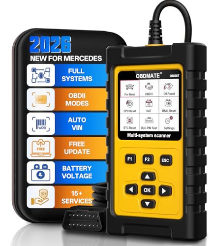 OBDMATE OBD2 Scanner for Mercedes Benz, OM807 Full System Diagnostic Tool with Resets (Oil/ETC/EPB/ABS/SAS/BAT Register...), Full OBDII Functions Read&Erase Fault Codes, Free Software Update
