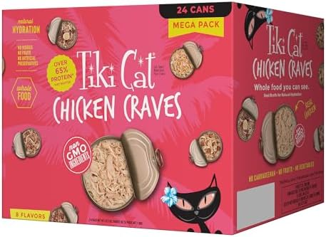 Tiki Cat Wet Cat Food Mega Pack, Chicken Craves Variety Pack, 2.8 oz. Cans (24 Count)