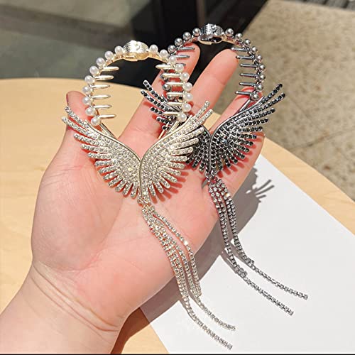 2 Pcs Tassel Ponytail Hairpin,Angel's Wings High Rise Ponytail Hair Buckle Hairpin Fashion Diamond Tassel Pendant Hair Clip Pearl Light Luxury Temperament Headwear Accessories #TOP7