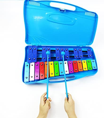 LOONELO Glockenspiel Xylophone with Blue Case,25 Metal Keys Xylophone with 2 Mallets for Musical Instrument Percussion,Musical Educational Tuned Glockenspiel for Adult,Beginners,Gifts