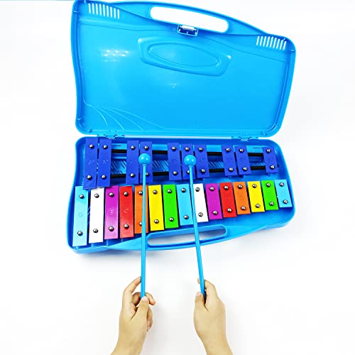 LOONELO Glockenspiel Xylophone with Blue Case,25 Metal Keys Xylophone with 2 Mallets for Kids Musical Instrument Percussion,Musical Educational Tuned Glockenspiel for Kids,Adult,Beginners,Gifts