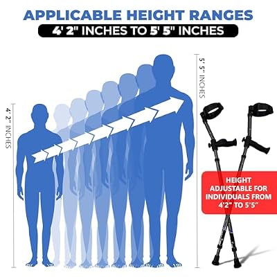 in-Motion Forearm Crutches | Spring Assist Crutches for Adults | Walking Crutch with Ergonomic Handle | Articulating Tips | Size Short (4'2 - 5'5) | Lightweight & Durable | Charcoal | 350lb Capacity