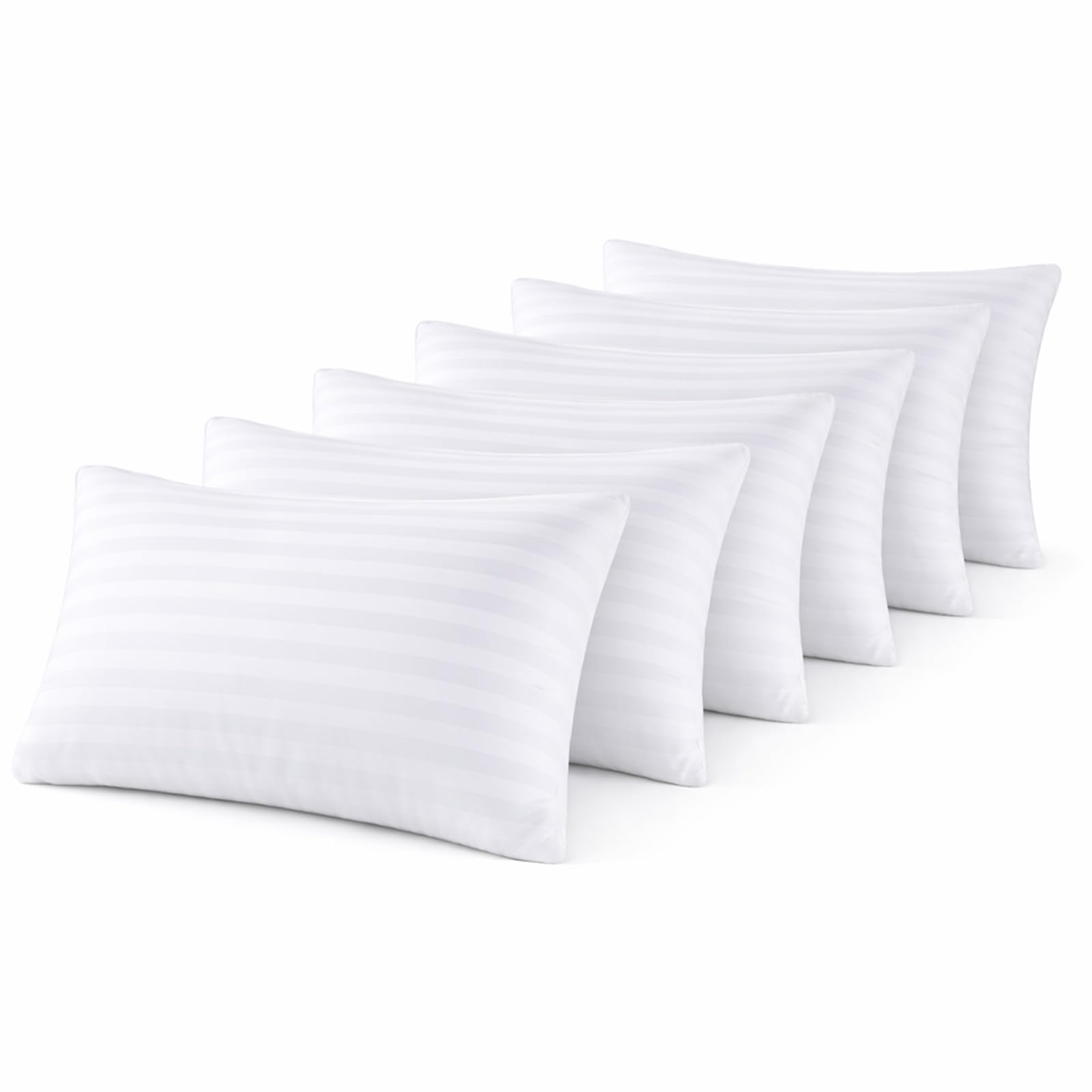 LSC Stripe Pillows 6 Pack Hotel Quality Bed Pillows Soft Hollow Fibre Filled Anti-Allergy Bounce Back Pillows Hypoallergenic Support for Back Neck & Shoulder Pain
