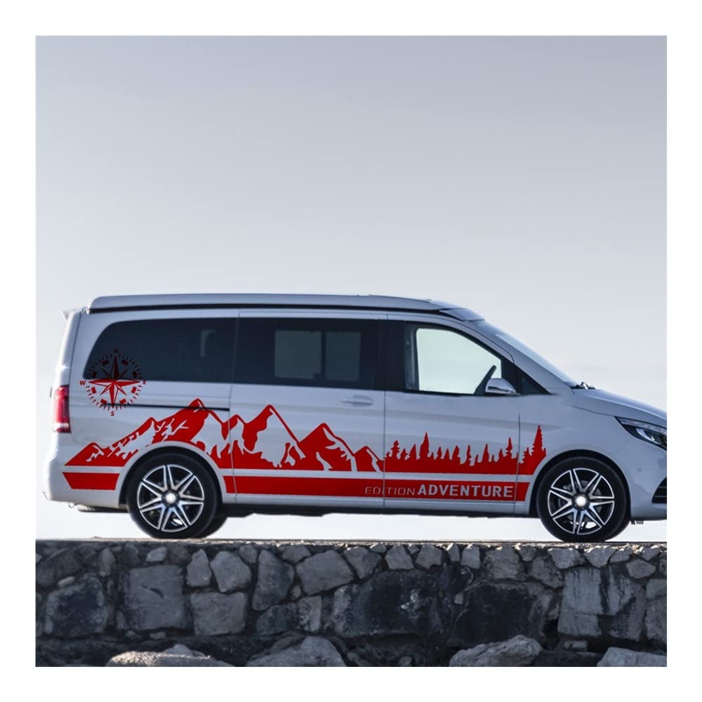Autocollants Bande Latérale Carrosserie Camping-Car Glossy Black XL 330x34cm - Compatible VW T5 T6, Fiat Ducato, Transit, Vito