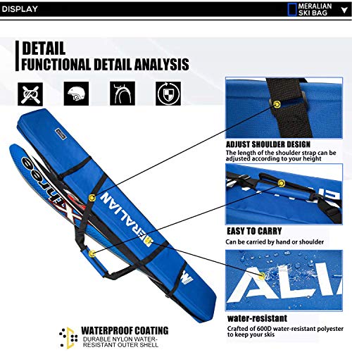 MERALIAN Padded Ski Bag,Waterproof Full Padded Single Ski Travel Bag with Adjustable Shoulder Strap. (BLUE, 185CM)