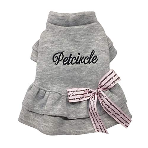 Hiloo Winter Autumn Dog Cat Dress Coat with Letter Bowknot Puppy Dog Clothing