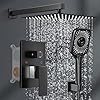 Black shower faucet set stainless steel 10in rainfall shower head with handheld 3 functions shower system brass pressure balance shower valve  urban country home decor