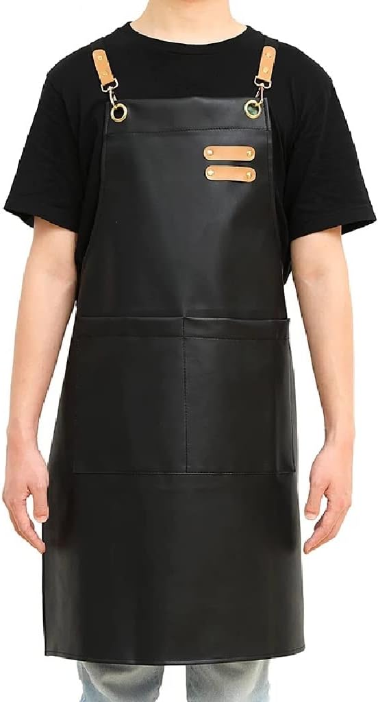 Professional PU Leather Barber Aprons Chef Apron Kitchen Salon Hairstylist Multi-use Adjustable Pockets