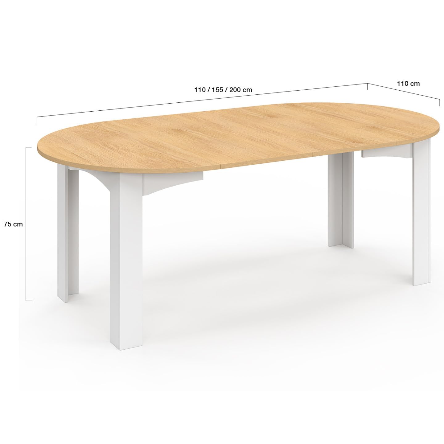 IDMarket - DONA mesa de comedor redonda extensible 4-10 personas, superficie con acabado en haya blanca, 110-200 cm