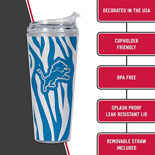 Image of Rico Industries NFL Football Glitter 24oz Acrylic Glitter Tumbler with Hinged Lid, Officially Licensed Double Wall Tumbler with Straw