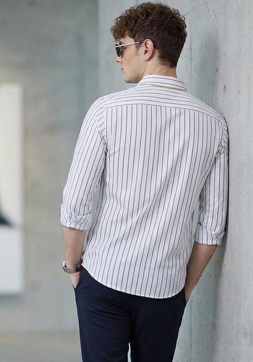 Image of U TURN Men's Casual Printed Striped Stylish Formal Shirt for Men | Cotton Mix 220 GSM