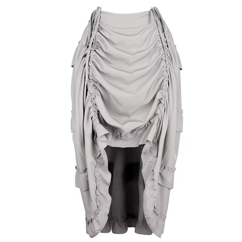 jutrisujo Skirt Women Victorian Steampunk Adjustable Ruffle Gothic Vintage Skirts Halloween Outfit Medieval Vampire Costume Grey XS โ image 1