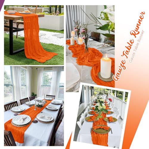 8 Pack Orange Cheesecloth Table Runners 20x120 Inch Gauze Table Runner 10FT Easter Cheese Cloth Table Runner Rustic Sheer Runner for Wedding Baby Shower Birthday Party Table Decor by Yorcari - Used condition - Image 5