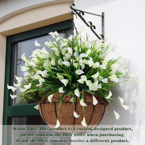 8 Bundles Artificial Flowers Outdoors UV Resistant Faux Flowers Plastic Calla Lily Flowers Plants for Outside Hanging Planters Window Porch Home Garden Decoration (White) image 1