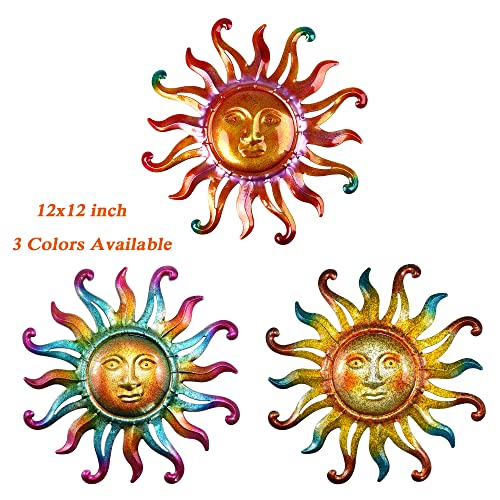 Metal Outdoor Sun Wall Decor, Sun Face Yard Art Fence Metallic Outside Decorations For Patio Garden, 12 Inch -A #TOP5