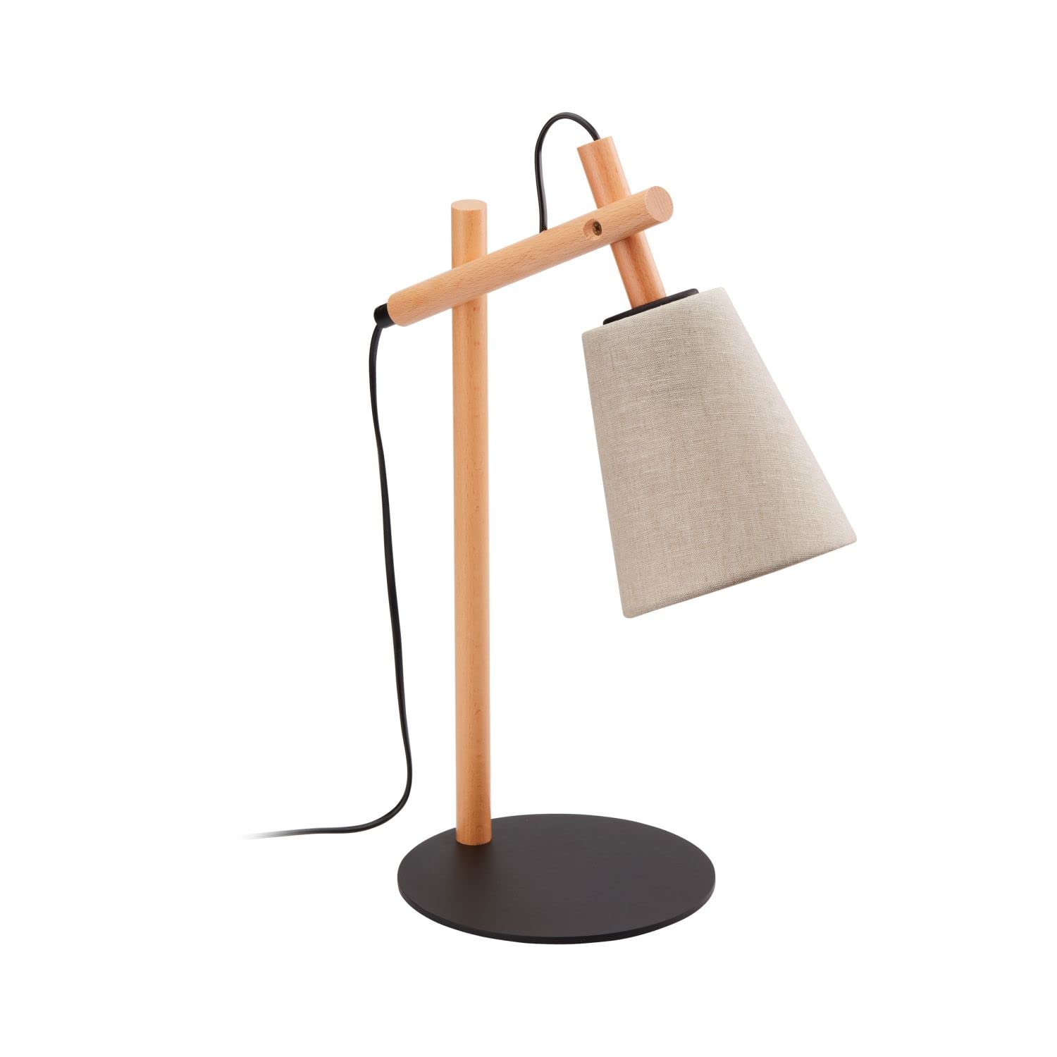 Lampada da tavolo VAIO in legno e lino grigio-marrone E27 interruttore su cavo A: 46cm camera da letto soggiorno comodino lampada da tavolo lampada da interno ufficio