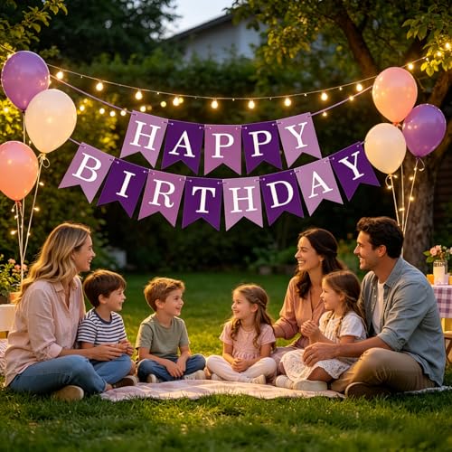 Image of Happy Birthday Banner Birthday Party Supplies (Purple)