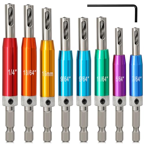Hinge Self Centering Drill Bit Set CYLBAQ 8PCS HSS Wood Punch Drill Bits