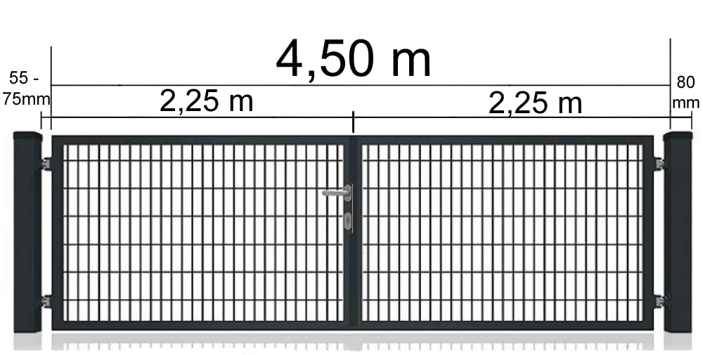 Doppelflügeltor Premium für Doppelsabmattenzaun Anthrazit 8/6/8 inkl Schloss Schlüssel Pfosten Breite: 4500 mm Höhe : Höhe 2000 mm