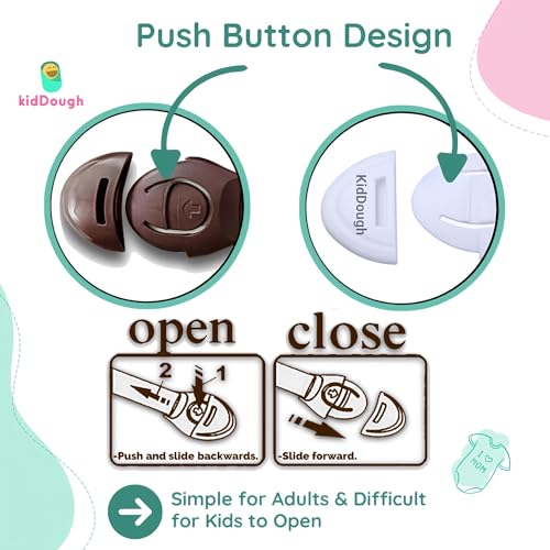 Image of KidDough Furniture Safety Locks for Kids - Pack of 4 White + 4 Brown Locks, Child Safety Locks for Drawers, Cabinets, Fridge, Cupboard Lock, Strong and Adhesive Safety Locks