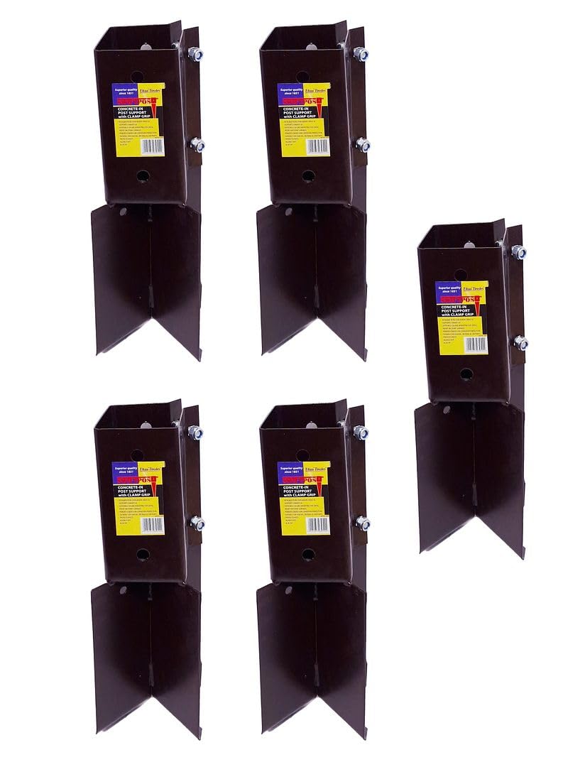 5 x Fence Post Holder 75mm posts Support Concrete In Shoe Anchor Clamp Grip Brown for 75mm x 75mm posts (3") Eliza Tinsley Swiftpost, Pack of 5