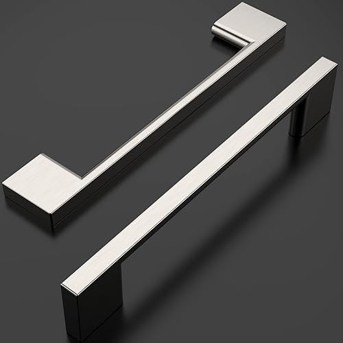 Miniatura 2 de Amerdeco ZH0060 - Paquete de 10 tiradores de gabinete de níquel satinado cepillado de 6.25 pulgadas (6.299 in) con agujeros centrales, manijas de