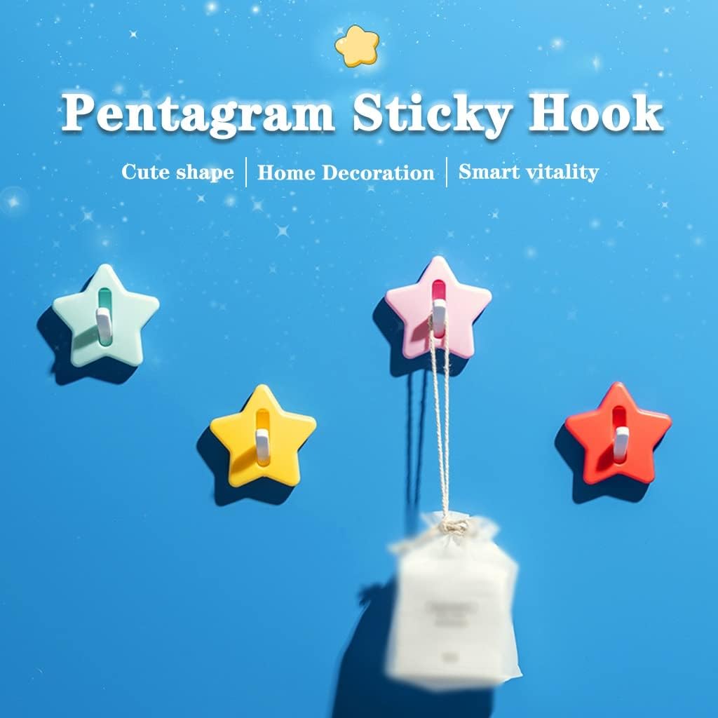 Wall Hook，Door Hook, Wall Hooks Wall Hooks Decorative Adhesive Pentagram Creative Hangers, Kitchen Household Sticky Hook, Entrance No Punching Key Hook, Load Bearing 1kg (Color : Star(Red), Size : 6.5