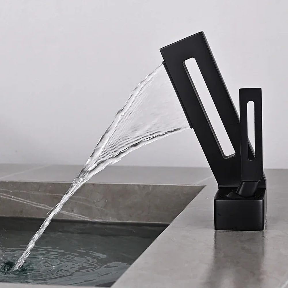 Robinet cascade noir de salle de bain mitigeur eau chaude et froide en laiton design creux moderne