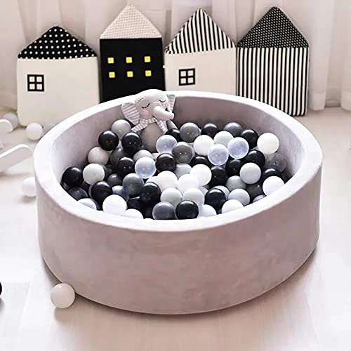 Image of Panda Playroom Memory Foam Round Ball Pit for Baby and Toddlers with 200 Balls (Grey, with Monochrome Balls)