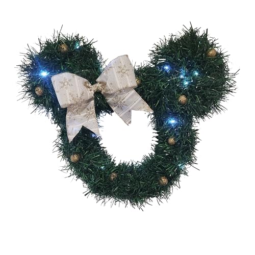 Mickey Christmas Tree Wreath - LED Lit with Ornaments -